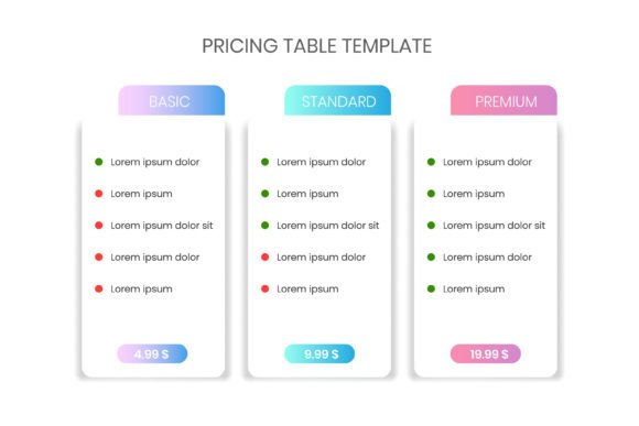 Modern Colorful Price Table Template: Elevating Conversion Through Strategic Visual Design