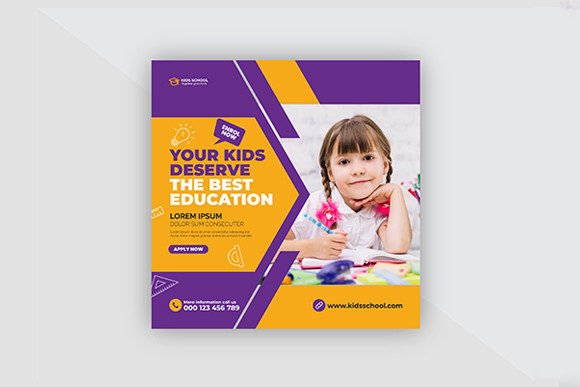 Strategic Visual Communication: Leveraging the Kids School Social Media Post Template for Educational Branding